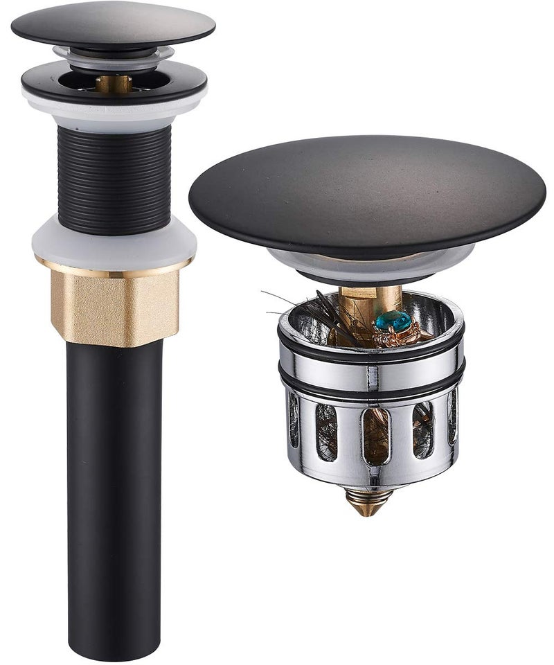 REGALMIX Pop Up Drain, Bathroom Faucet Vessel Vanity Sink Drain Stopper, Built-in Anti-Clogging Strainer, Without Overflow Matt Black,Fits Standard American Drain Hole(1-1/2" to 1-3/4") RWF082G - Image 1